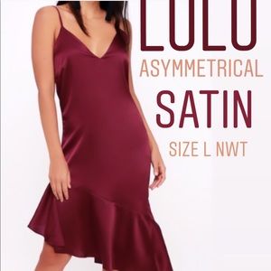 PLUM PURPLE SATIN ASYMMETRICAL SLIP DRESS
